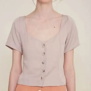 RITA ROW CHIARA TOP SHORT SLEEVES FRONT BUTTON SQUARE NECK CROP TOP SZ MEDIUM